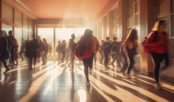 Students walking in hallway
