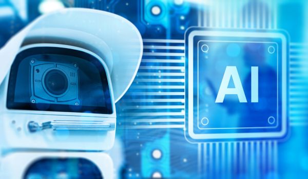 Security camera with digital AI logo