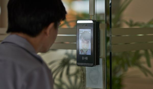 Biometric admittance control device for security system. Access control facial recognition system