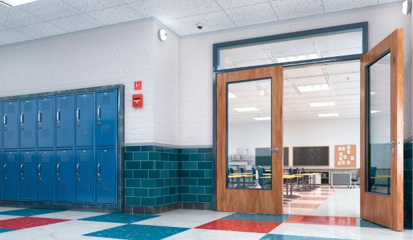 Picture of classroom with open door