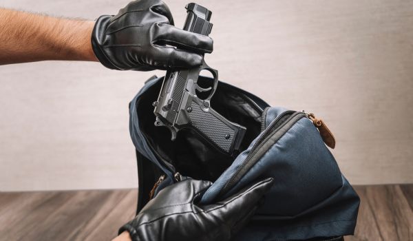 Person removing gun from backpack