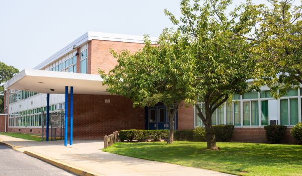 Outside of an American school building 
