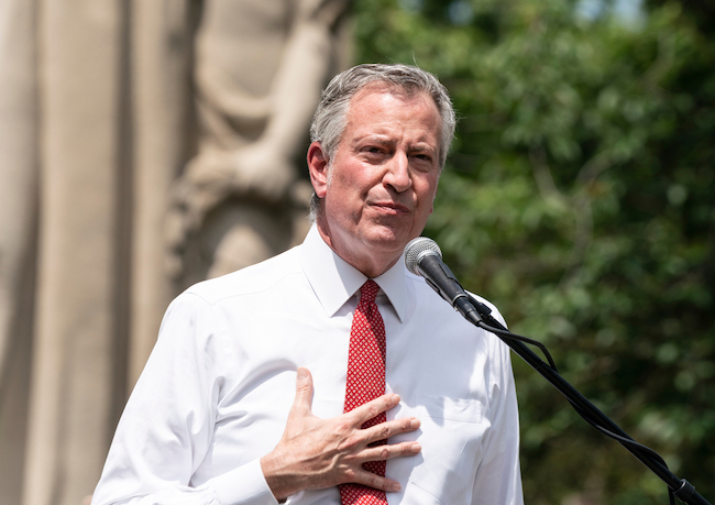 NYC Mayor Bill de Blasio speaking at an event in June. 