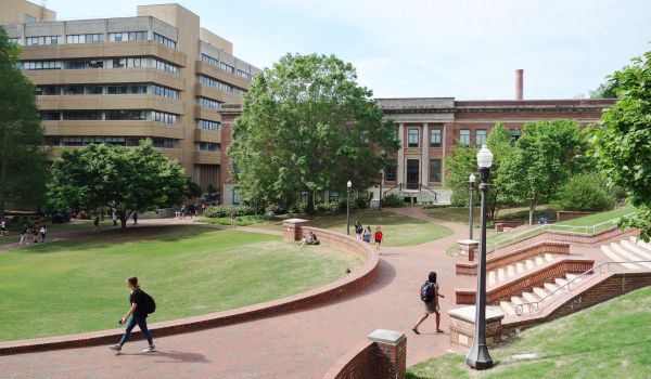 Students walking on the campus of North Carolina State University in Raleigh