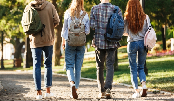 Back view group of students