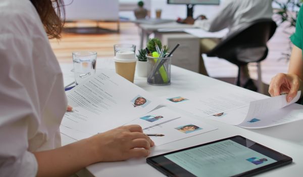 Hiring manager looking at resumes