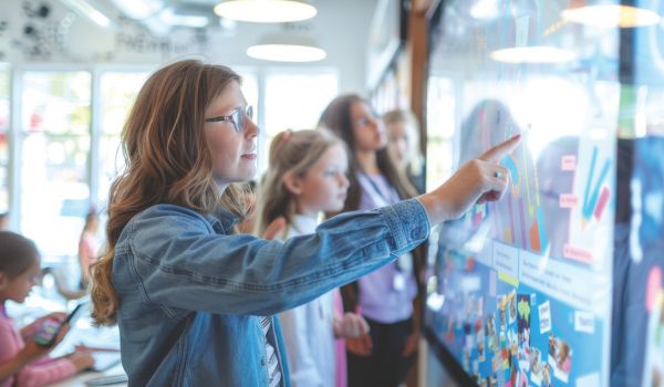 Person pointing at screen